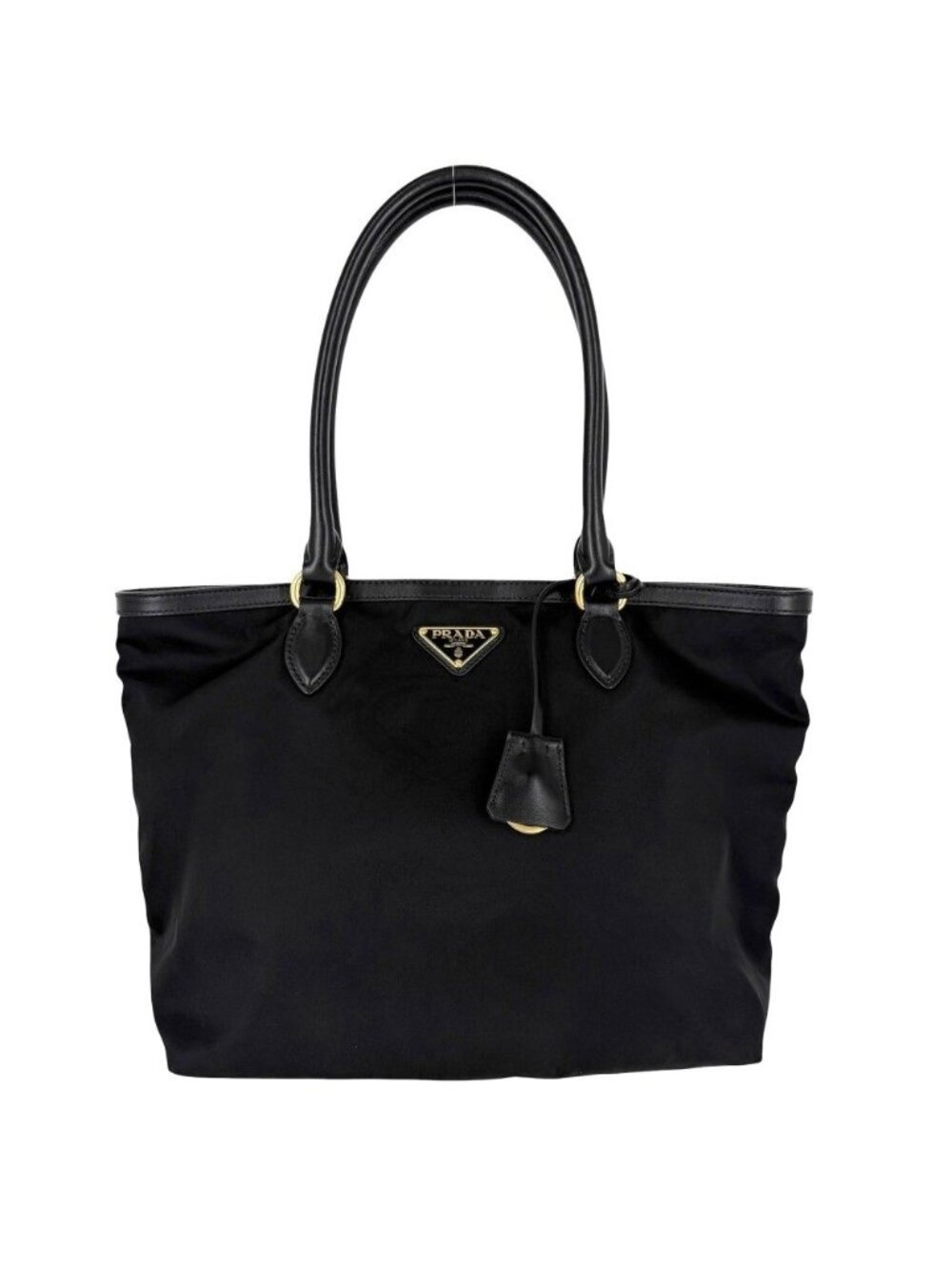 Prada Handbag Triangle Logo Tote Nylon Black Gold Vintage